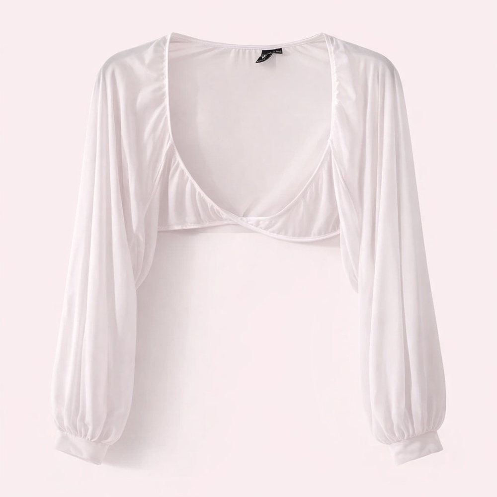NWT Windsor White Sheer Cropped Open-Front Sweater